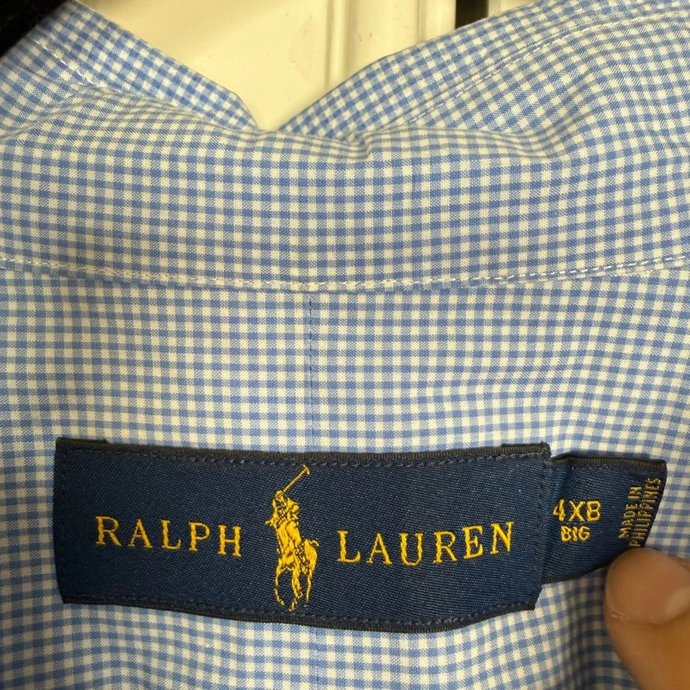 Polo Ralph Lauren Button Down Shirt Mens 4XB Blue Gingham Check Long Sleeve Big